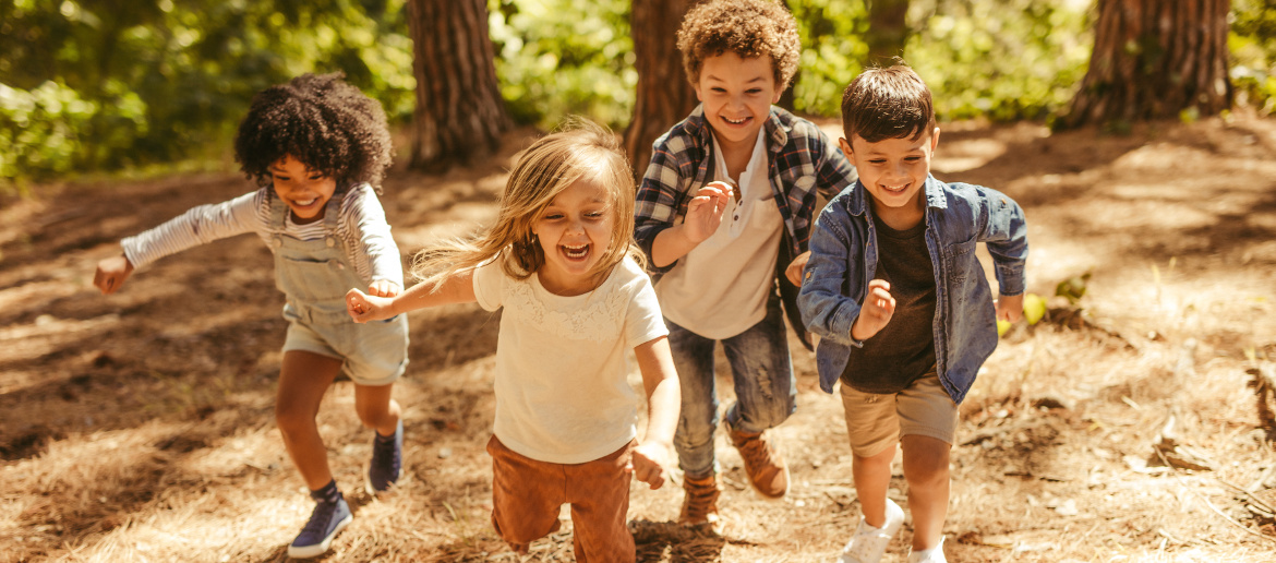 Kids playing in forest