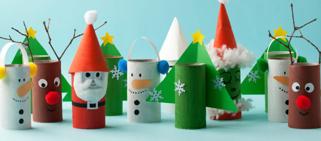 Santa, snowman and grinch made out of toilet rolls